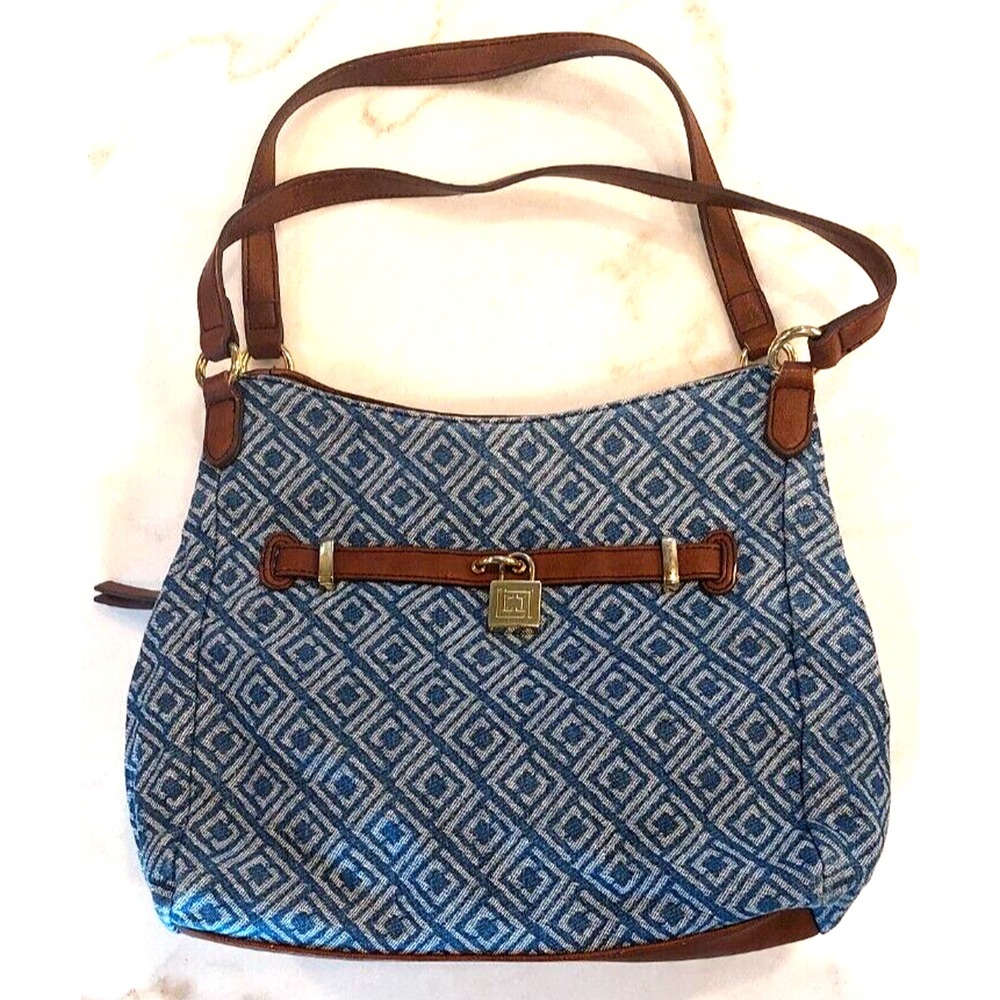 Liz‎ Claiborne Women's Blue Handbag Body 100% Cotton Size-14x10x4 in